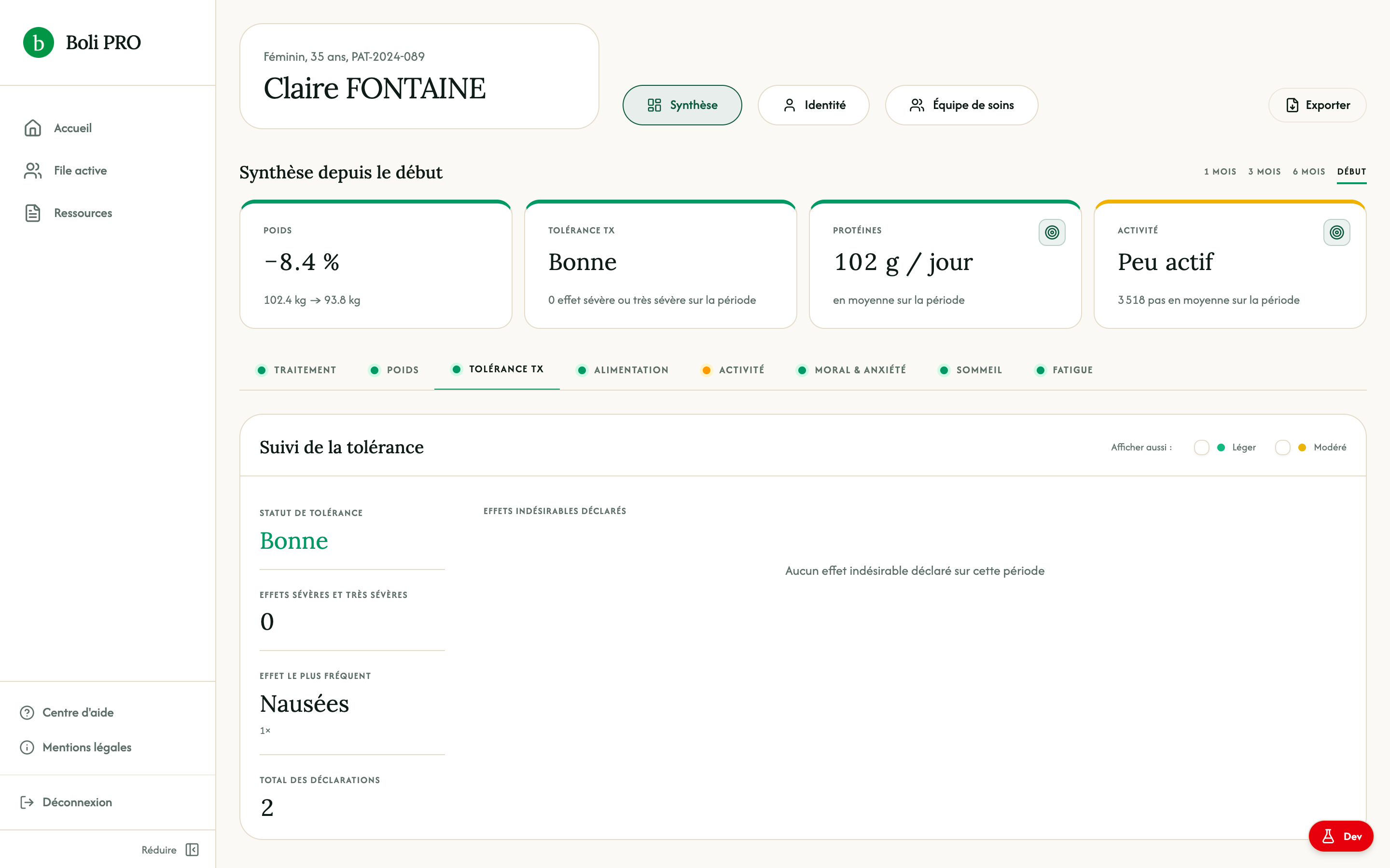 Tolérance et suivi des effets indésirables aux traitements - Boli Pro